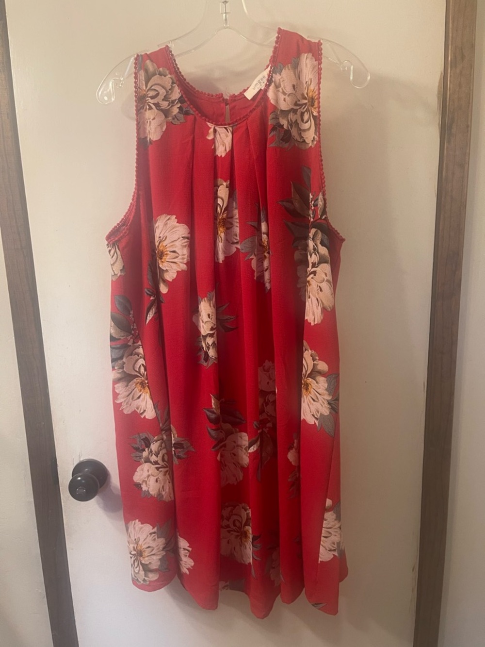 Umgee Red A-Line Lined Floral Tank with Crochet Trim Sz. XL #141